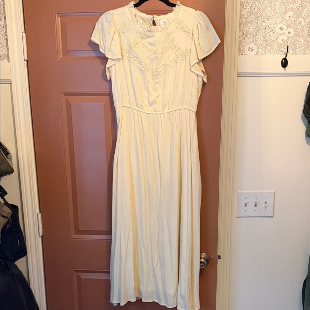 Bohme Ivory Flutter-Sleeve Midi Dress - Elegant Cream Summer Dress M